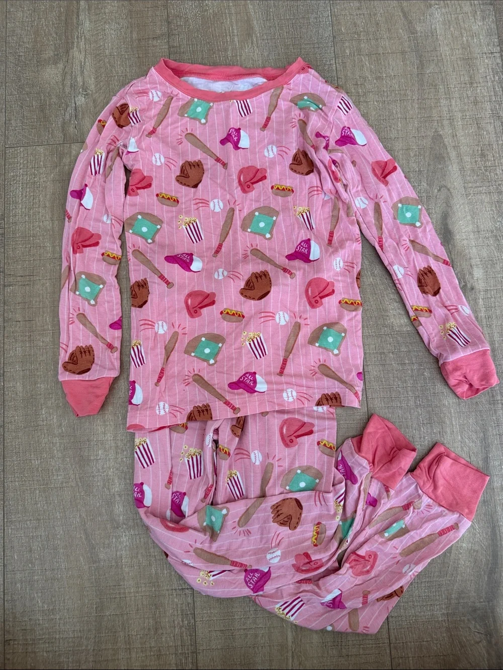 Little Sleepies Girls' Pink Baseball Print Long Sleeve Pajama Set
